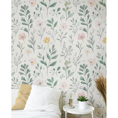 Lark Manor Pastel Floral Wallpaper Watercolor Flower Pattern Peel and
